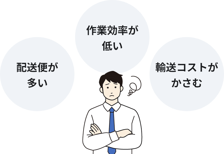 配送便が多い 作業効率が低い 輸送コストがかさむ